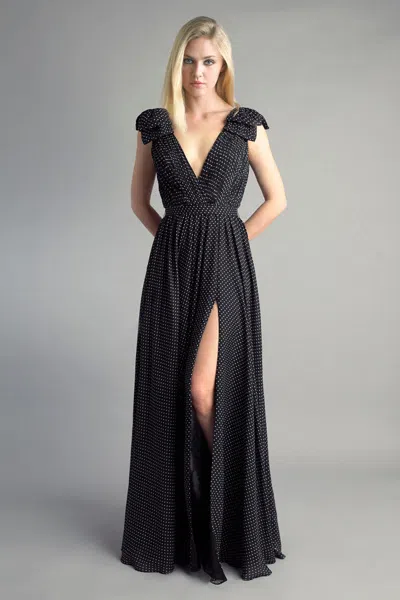Basix Black Label Pleated Deep V Gown In Black