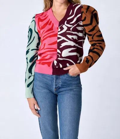 Crosby By Mollie Burch Teddie Long Sleeve Sweater In Zebra Colorblock In Multi