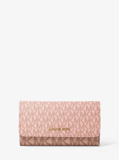 Michael Kors Outlet Jet Set Large Signature Logo Tri-fold Wallet In Pink