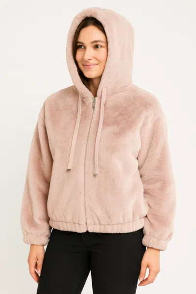 Truedames Plush Zip-up Hooded Jacket In Pink