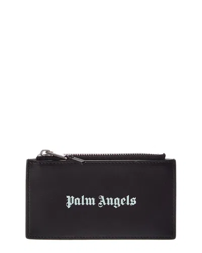 Palm Angels Classic Logo Zip Leather Card Holder In Black