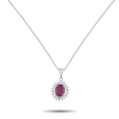 Lb Exclusive Platinum 0.18ct Diamond And Ruby Pendant Necklace Mf14-110525 In Metallic