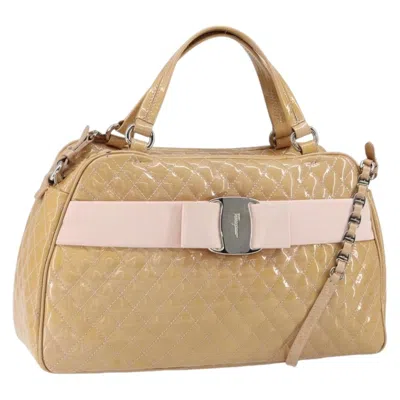 Pre-owned Ferragamo Vala Handbag Patent Leather Patent_leather Handbag () In Sand