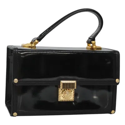 Pre-owned Versace Vintage Box Handle Bag Patent Patent_leather Handbag () In Black