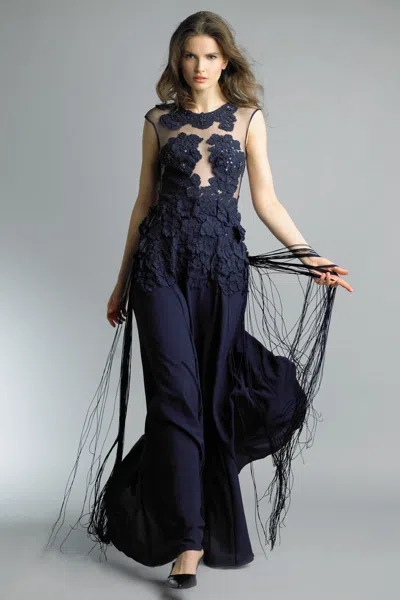 Basix Black Label Sleeveless V Back Gown In Blue