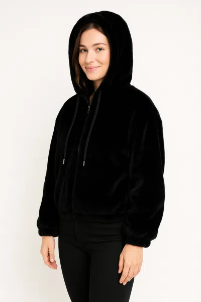 Truedames Plush Zip-up Hooded Jacket In Black