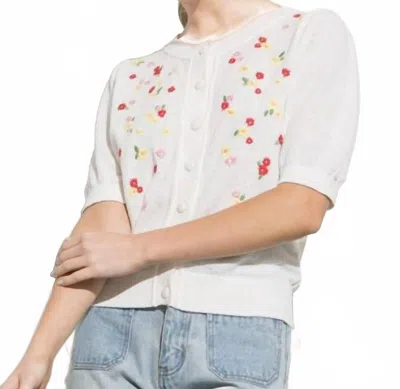 Aaron & Amber Babies Breath Short Sleeve Cardigan In White In White