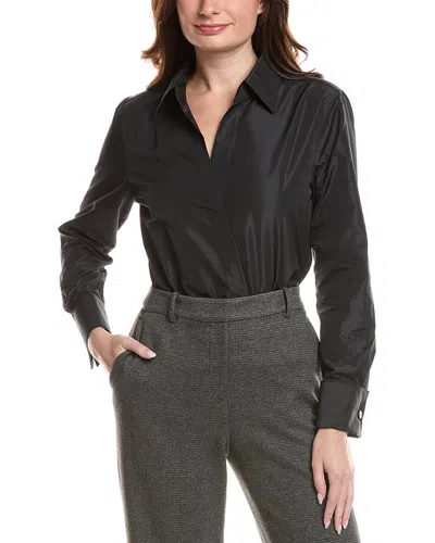 Lafayette 148 New York Collared Wrap Front Bodysuit W/ Fren In Black