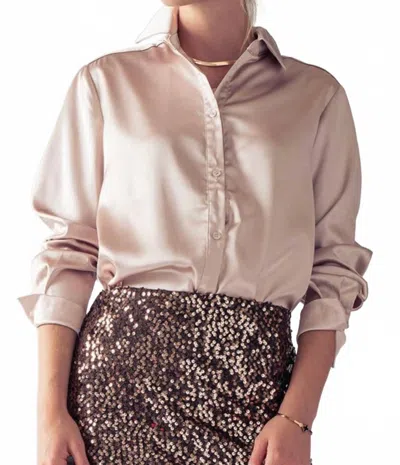 Vine & Love Silky Button Down Blouse In Champagne In Neutral