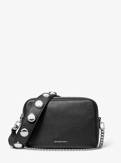 Michael Kors Bryant Medium Studded Pebbled Leather Camera Crossbody Bag In Black