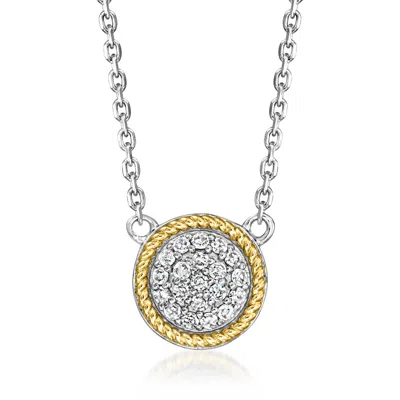 Ross-simons Diamond Cluster Necklace In Sterling Silver And 14kt Yellow Gold In Metallic