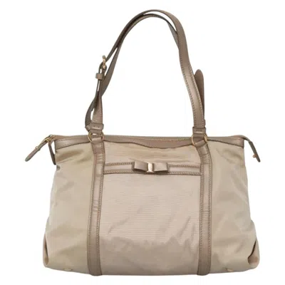 Pre-owned Ferragamo Vala Handbag Nylon Nylon Handbag () In Sand