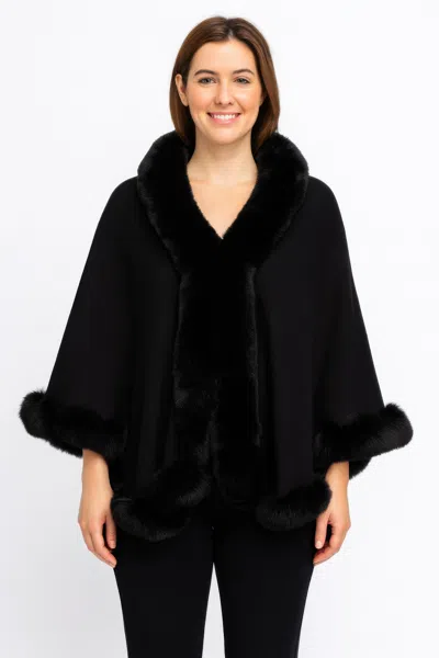 Truedames Crimson Elegance Faux Fur Trim Cape In Black