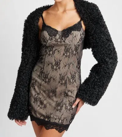 Emory Park Faux Fur Sleeved Bolero Jacket In Black In Black