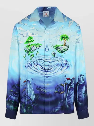 Casablanca Atlantis Graphic Print Silk Shirt In Blue