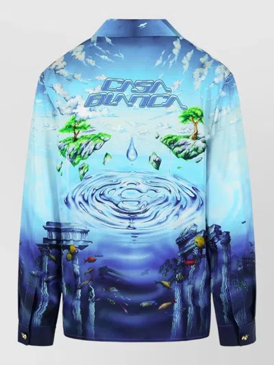 Casablanca Atlantis Graphic Print Silk Shirt In Blue