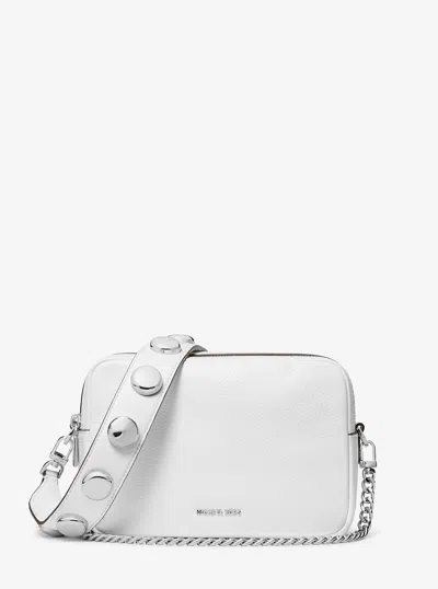 Michael Kors Bryant Medium Studded Pebbled Leather Camera Crossbody Bag In White