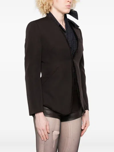 Alexander Mcqueen Mcqueen Raw Edge Wool Canvas Peplum Blazer In Brown