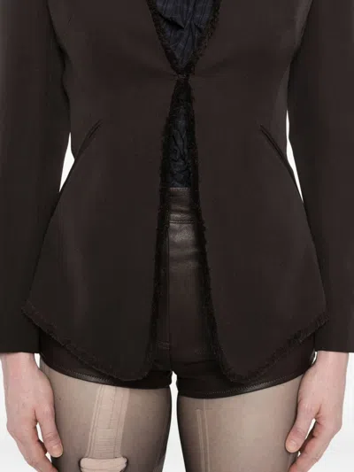 Alexander Mcqueen Mcqueen Raw Edge Wool Canvas Peplum Blazer In Brown