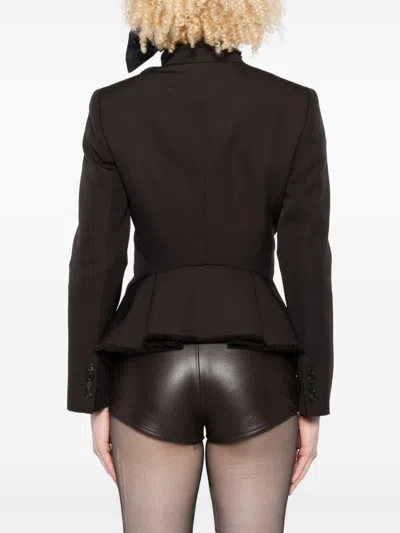 Alexander Mcqueen Mcqueen Raw Edge Wool Canvas Peplum Blazer In Brown