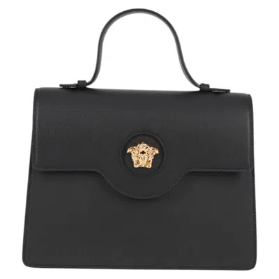 Pre-owned Versace La Medusa Top Handle Bag Leather Leather Handbag () In Black