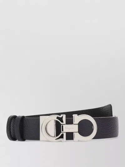 Ferragamo Adjustable Belts With Metal Buckle And Texture In Black