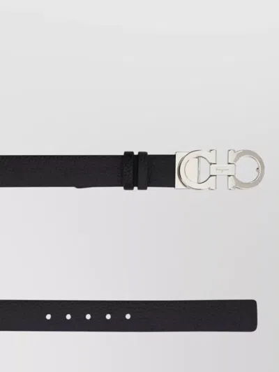 Ferragamo Adjustable Belts With Metal Buckle And Texture In Black