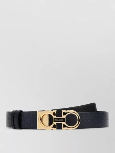 Ferragamo Reversible Leather Belt Gold-tone Buckle In Black