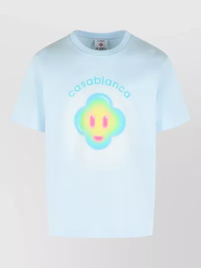 Casablanca Ribbed Crew Neck Short Sleeve T-shirt With Airbrush Artwork In Blue