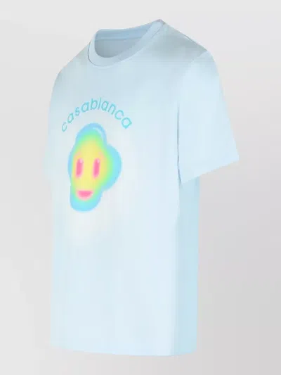Casablanca Ribbed Crew Neck Short Sleeve T-shirt With Airbrush Artwork In Blue