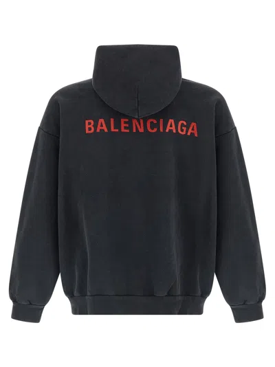 Balenciaga Hoodie With Front Pocket And Ribbed Cuffs In Gray