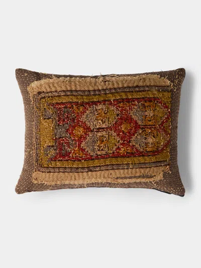 By Walid 19th-century Victorian Neo-gothic Needlepoint Wool And Cotton Cushion (17.5in/45cm) In Brown
