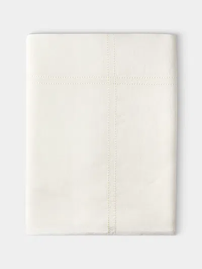 Volga Linen Double Hem-stitch Linen Check Rectangular Tablecloth (177in/4.5m) In White