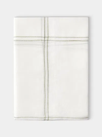 Volga Linen Botanical Double Hem-stitch Linen Check Rectangular Tablecloth (157.5in/4m) In White