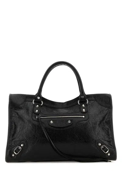 Balenciaga Leather Shoulder Bag Detachable Strap In Black