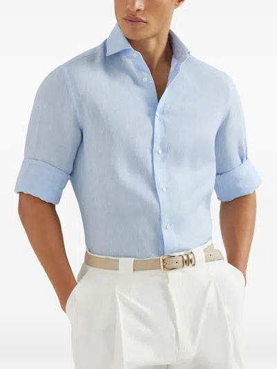 Brunello Cucinelli Spread-collar Shirt In Blue