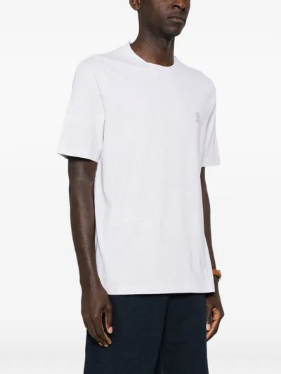 Brunello Cucinelli Men Cotton Jersey Crew-neck T-shirt With Logo And Faux-layering In White