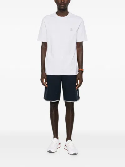 Brunello Cucinelli Men Cotton Jersey Crew-neck T-shirt With Logo And Faux-layering In White