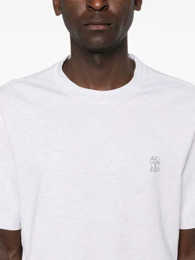 Brunello Cucinelli Men Cotton Jersey Crew-neck T-shirt With Logo And Faux-layering In White