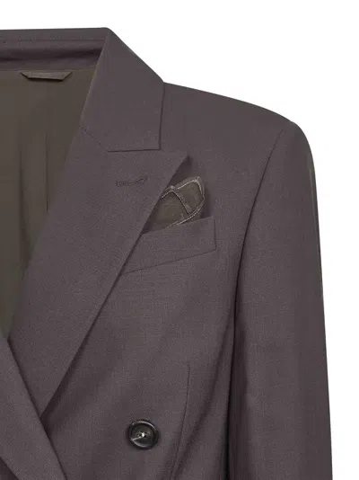 Brunello Cucinelli Women Brown Tropical Luxury Wool Blazer With Monili In Brown