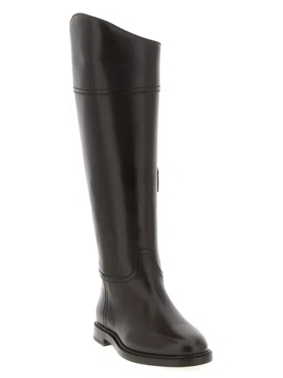 Brunello Cucinelli Brown Leather Boots With Shiny Detail In Brown