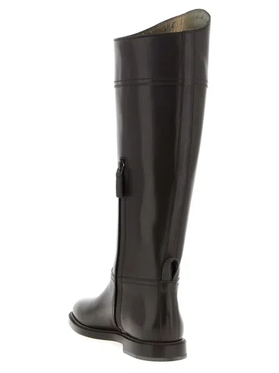 Brunello Cucinelli Brown Leather Boots With Shiny Detail In Brown