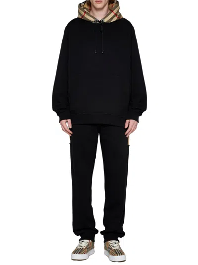 Burberry Black Sweatshirt With Vintage Check Printed Hood In Cotton
