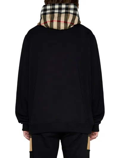 Burberry Black Sweatshirt With Vintage Check Printed Hood In Cotton