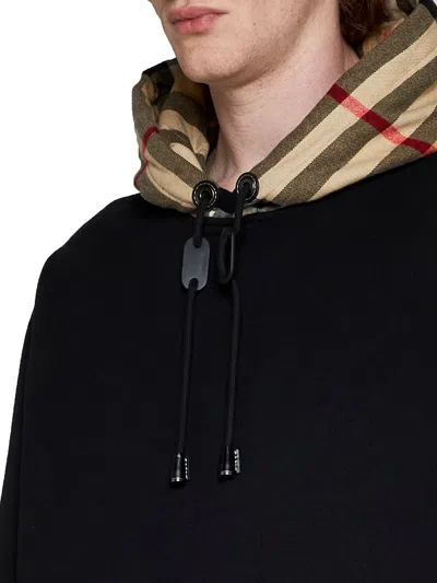 Burberry Black Sweatshirt With Vintage Check Printed Hood In Cotton