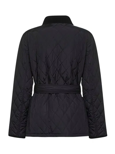Burberry Women Black Nylon Belted Quilted Jacket In Blue