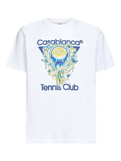 Casablanca Classic Fit Tennis Club Icon Organic Cotton Graphic T-shirt In White