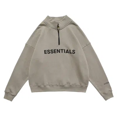 Pre-owned Essentials Fear Of God  Half Zip Sweatshirt 'moss' | Tan | Men's Size L In Brown