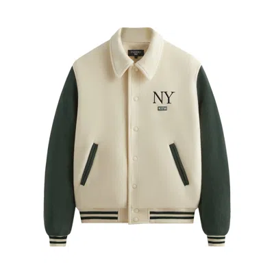 Pre-owned Kith Ny To The World Wool Varsity Jacket 'sandrift' | Cream | Men's Size M In White