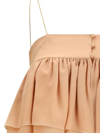 Chloé Women Sleeveless Ruffled Top In Silk Georgette In Neutral